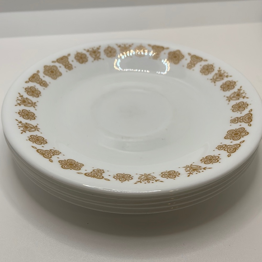 Set of 5 Vintage Corelle Corning Butterfly Gold Saucers
